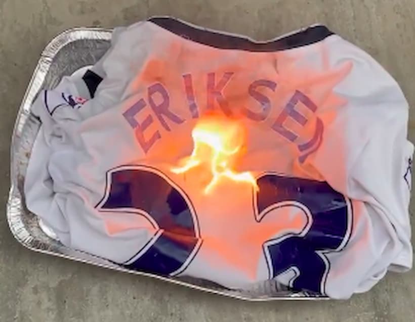 Tragic Spurs Fan Burns Christian Eriksen Shirt After Star Agrees Man Utd Deal Tragic Spurs Fan Burns Christian Eriksen Shirt After Star Agrees Man Utd Deal