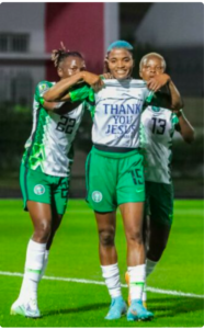 WAFCON 2022 : Rasheedat Ajibade celebrates Jesus after Scoring for Falcons WAFCON 2022 : Rasheedat Ajibade celebrates Jesus after Scoring for Falcons