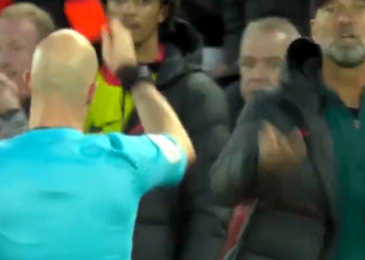 Video: Jurgen Klopp fumes as Anthony Taylor gives the Liverpool boss a red card Video: Jurgen Klopp fumes as Anthony Taylor gives the Liverpool boss a red card