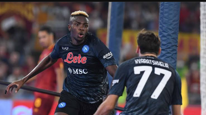Napoli’s Victor Osimhen reacts to his stunning winning goal against AS Roma Napoli’s Victor Osimhen reacts to his stunning winning goal against AS Roma