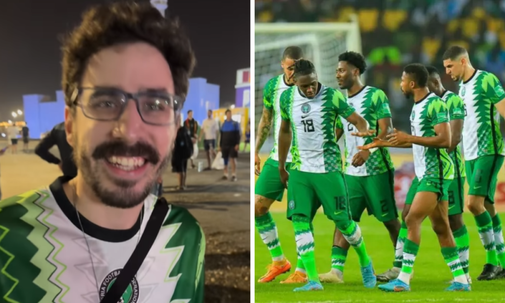 Watch: “Naija dey here,” – says a foreign supporter as he admires a Nigerian jersey