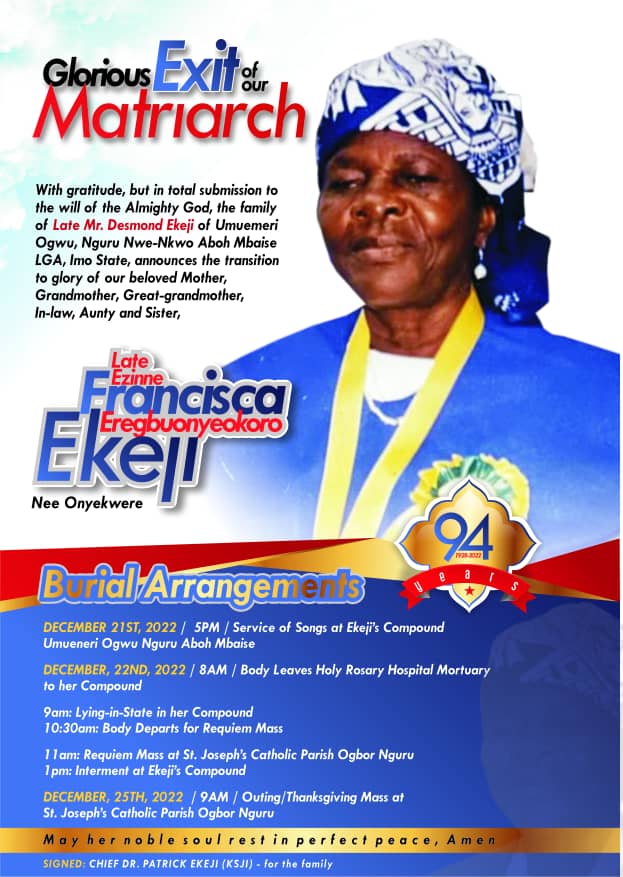 Chief Patrick Ekeji Set To Bury Mother In Style December 22nd Chief Patrick Ekeji Set To Bury Mother In Style December 22nd