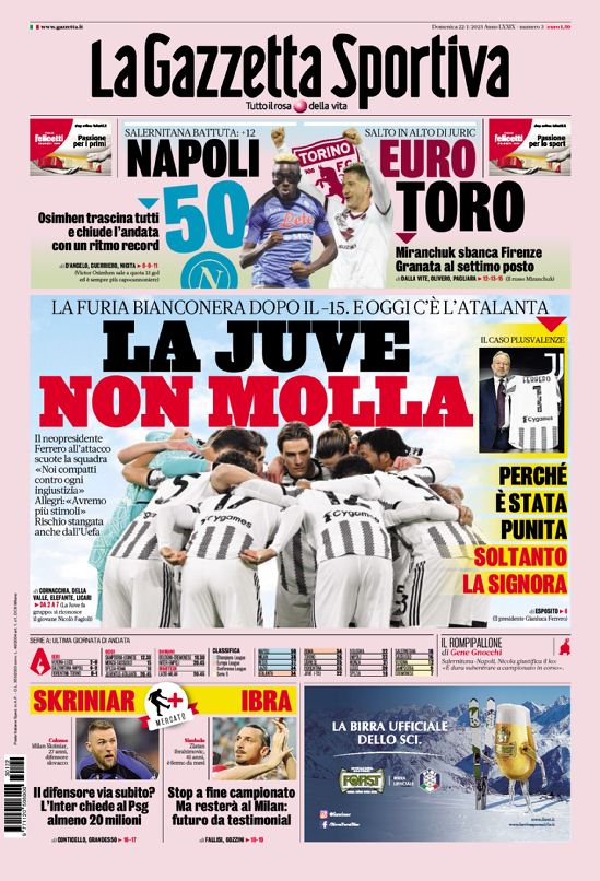 Today’s Papers – Juve don’t give up, Napoli hit 50 Today’s Papers – Juve don’t give up, Napoli hit 50