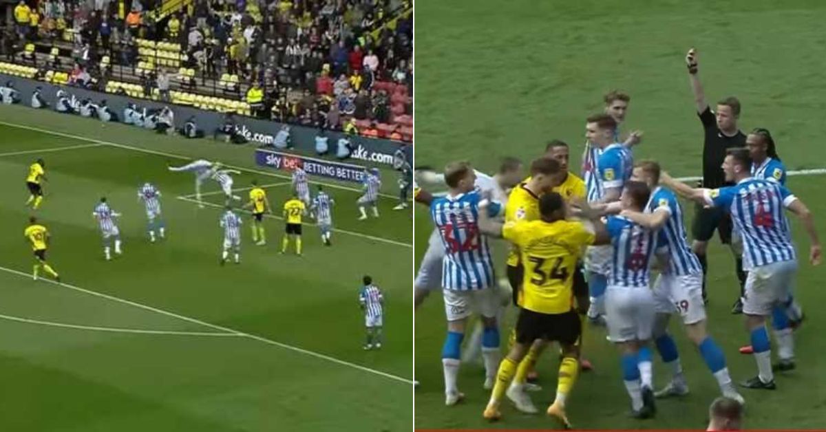 Video: Watford keeper Daniel Bachmann has a meltdown – gets sent off after a kung-fu kick at opponent Video: Watford keeper Daniel Bachmann has a meltdown – gets sent off after a kung-fu kick at opponent