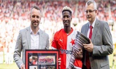 Nigeria star Peter Olayinka receives majestic farewell gift from Slavia Prague