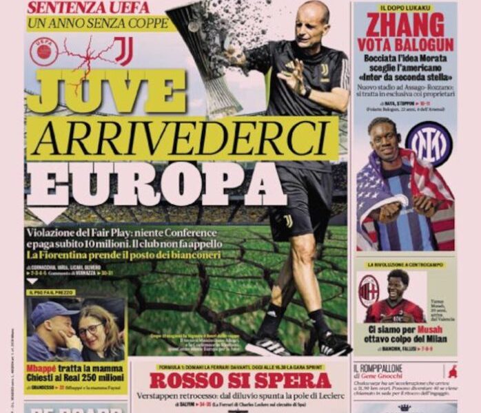 Today’s Papers – Juve, arrivederci Europe, Italy and Turkey Euro 2023 Today’s Papers – Juve, arrivederci Europe, Italy and Turkey Euro 2023