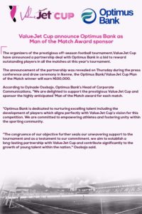 ValueJet Cup: Man of the match winners to get 100 thousand