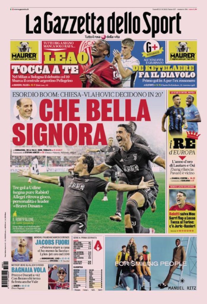 Today’s Papers – Dream Juve, Roma and Lazio disappoint