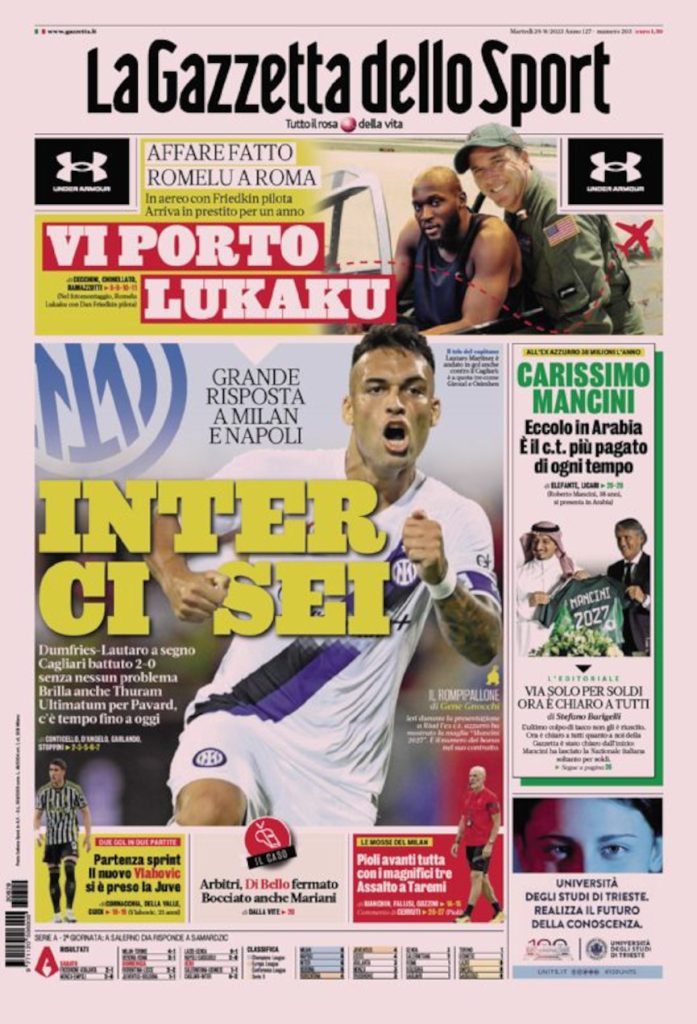 Today’s Papers – Always Lautaro, Romelu to Roma, Mancini of Arabia Today’s Papers – Always Lautaro, Romelu to Roma, Mancini of Arabia