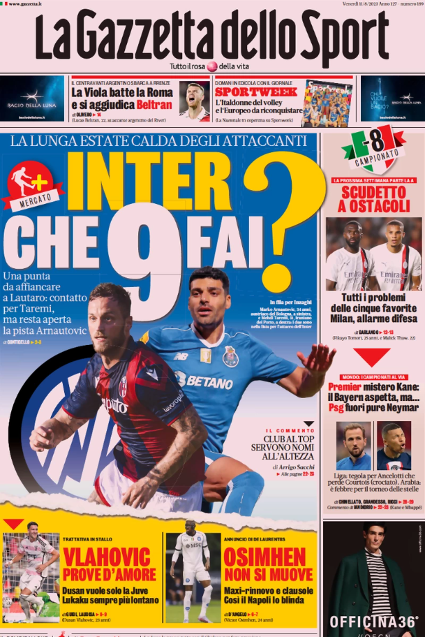 Today’s Papers – Osimhen stays, Inter search for a striker Today’s Papers – Osimhen stays, Inter search for a striker
