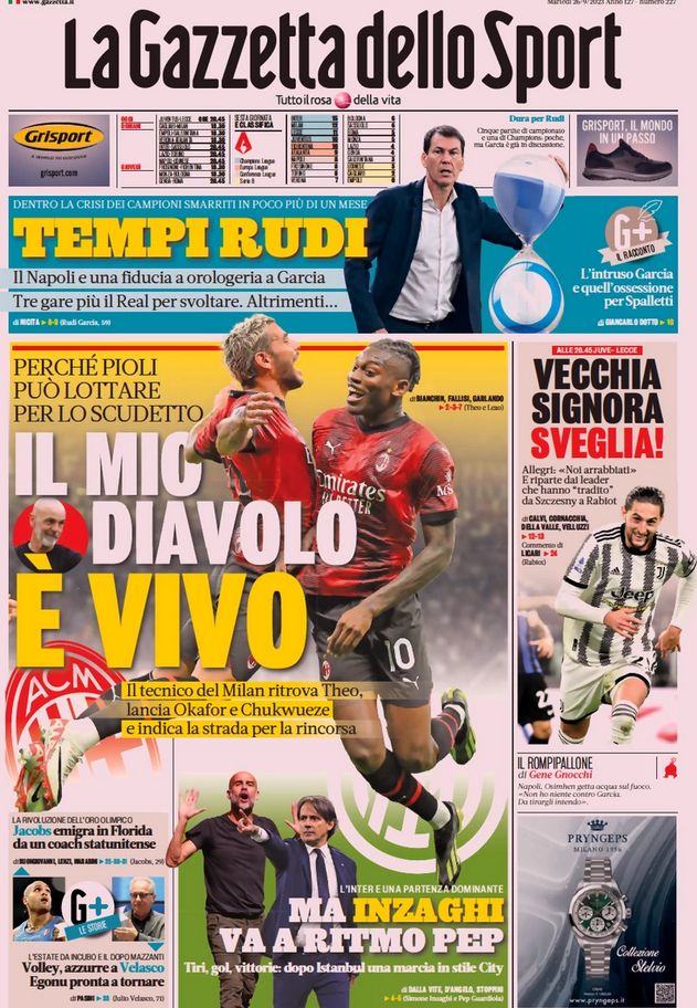 Today’s Papers – Pressure mounts on Rudi Garcia, Milan alive in title race Today’s Papers – Pressure mounts on Rudi Garcia, Milan alive in title race