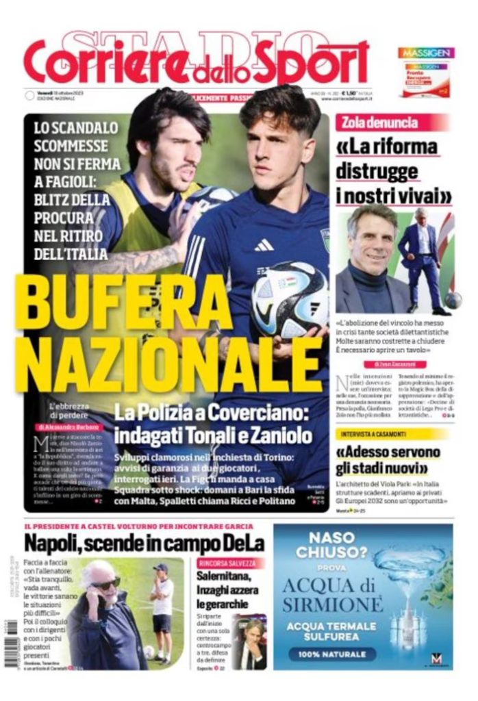 Today’s Papers – Tonali and Zaniolo investigated Today’s Papers – Tonali and Zaniolo investigated