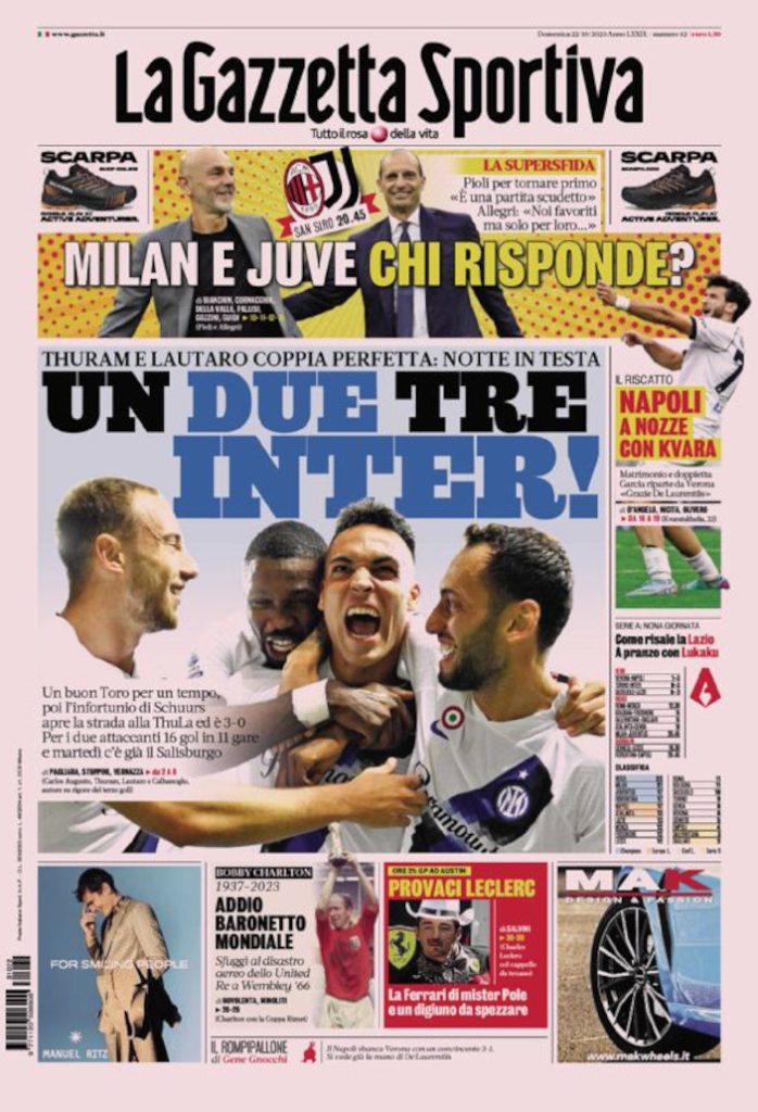 Today’s Papers – Inter perfect pair, bet on Milan-Juve Today’s Papers – Inter perfect pair, bet on Milan-Juve
