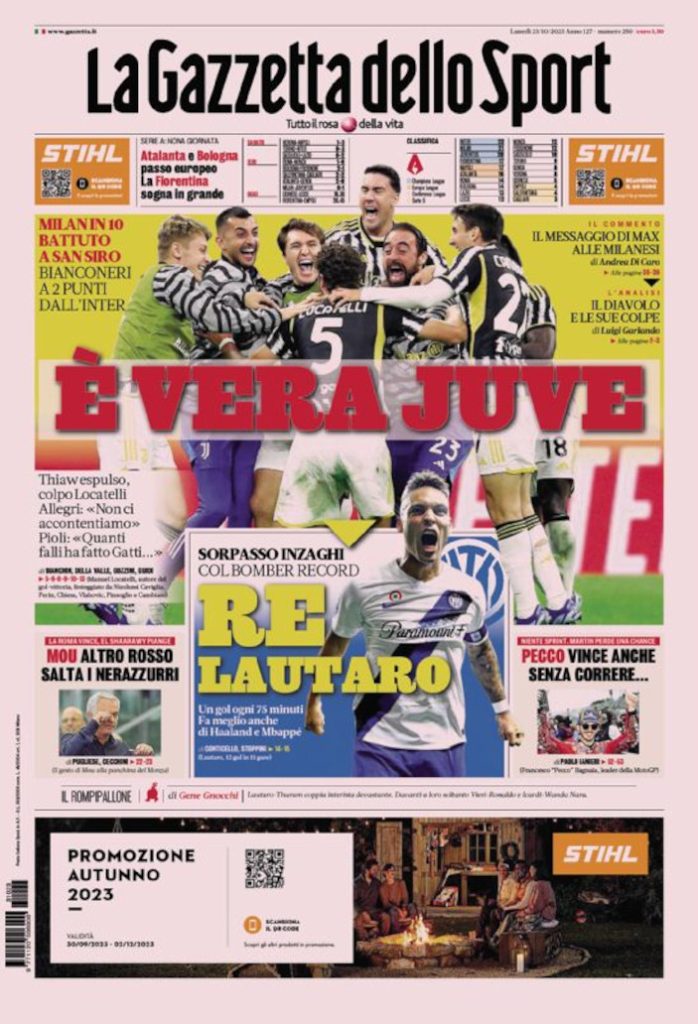 Today’s Papers – Real Juve beat 10-man Milan, Mou sees red Today’s Papers – Real Juve beat 10-man Milan, Mou sees red