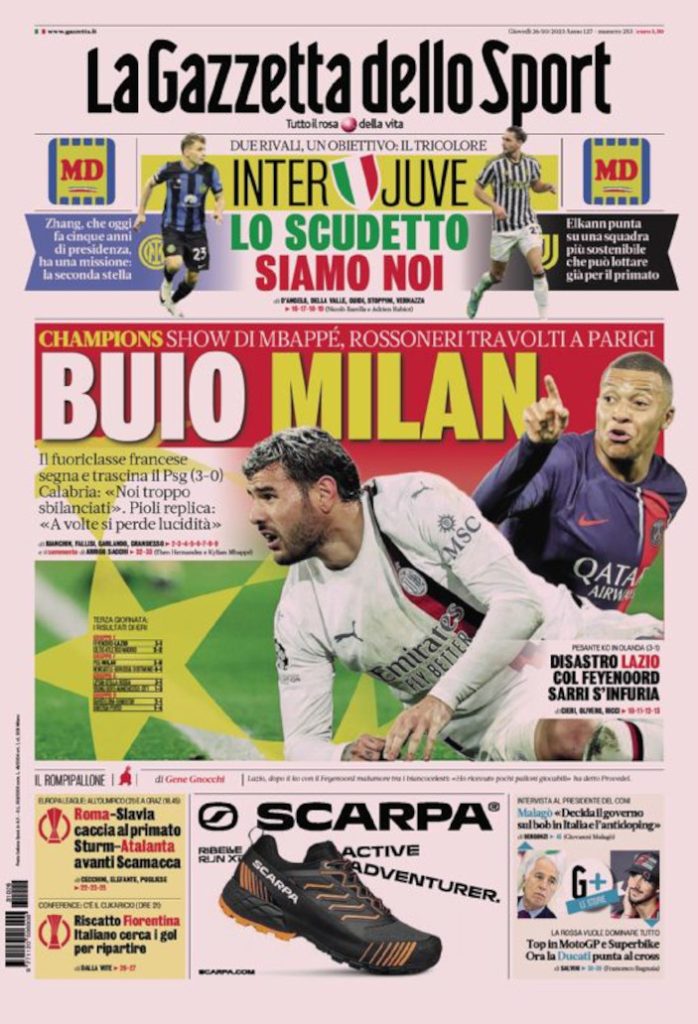 Today’s Papers – Mbappe sinks Milan, Lazio crumble Today’s Papers – Mbappe sinks Milan, Lazio crumble