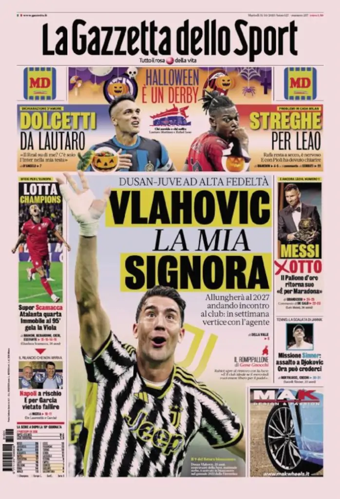 Today’s Papers – Halloween derby, Vlahovic takes Juve Today’s Papers – Halloween derby, Vlahovic takes Juve