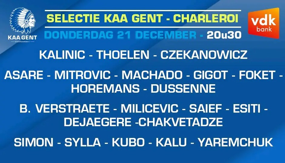 Nigerian Trio Simon, Esiti, and Kalu Selected for Gent’s Squad in Showdown Against Charleroi