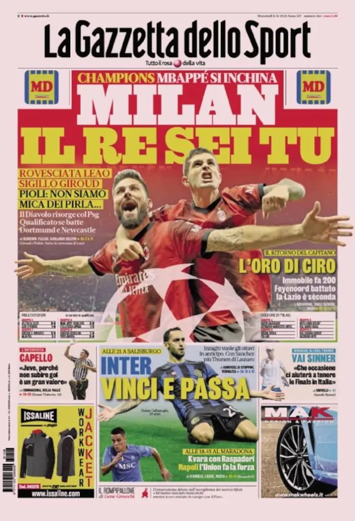 Today’s Papers – Fantastique Milan, golden Immobile Today’s Papers – Fantastique Milan, golden Immobile