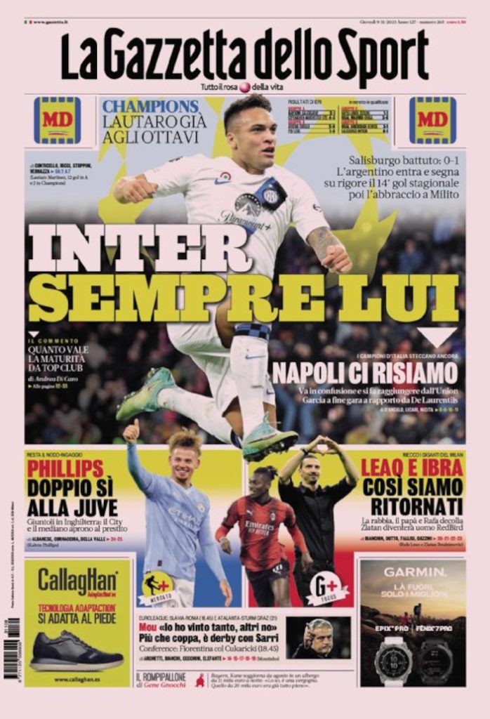 Today’s Papers – Always Lautaro, Napoli here we go again Today’s Papers – Always Lautaro, Napoli here we go again