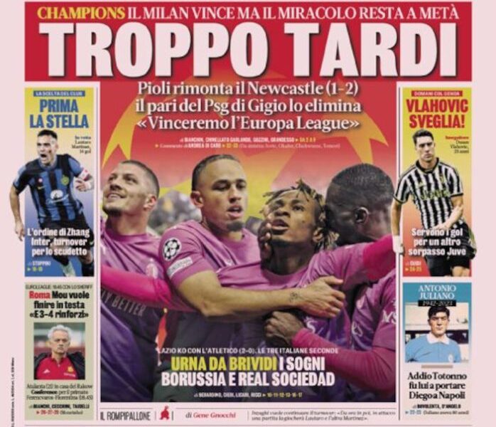 Today’s Papers – Too late for Milan, Lazio into dangerous draw Today’s Papers – Too late for Milan, Lazio into dangerous draw