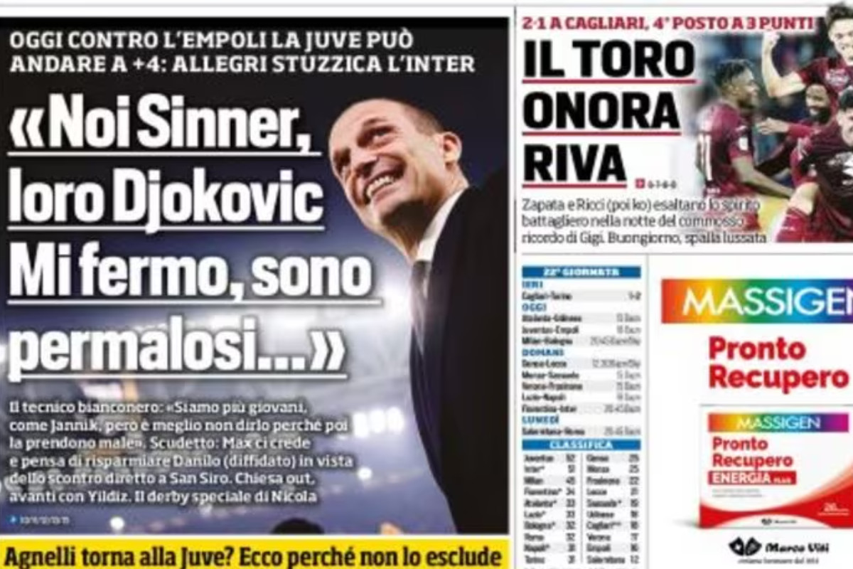 Today’s Papers – Allegri snipes at touchy Inter, Riva honoured Today’s Papers – Allegri snipes at touchy Inter, Riva honoured
