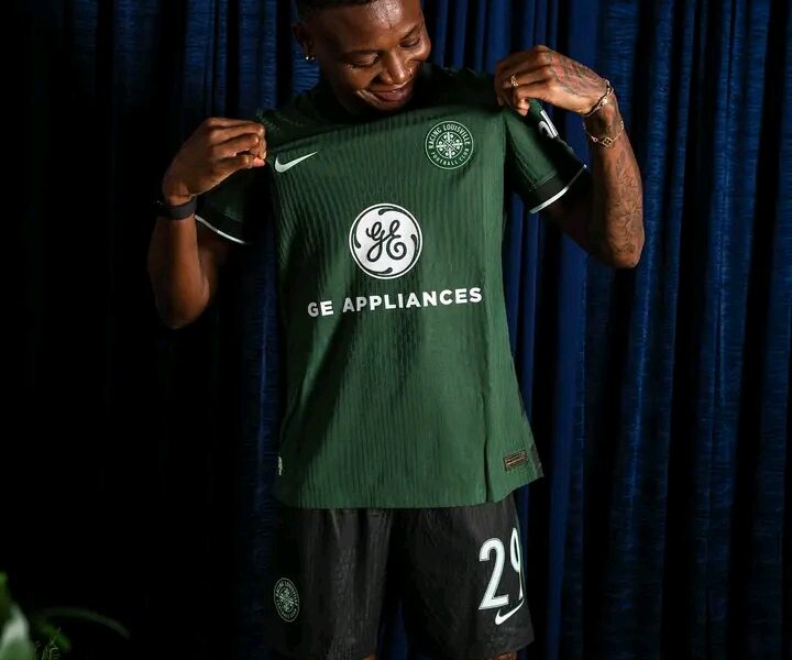 Uchenna Kanu models Racing Louisville’s new kit