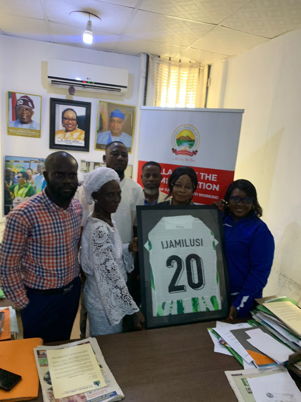 Super Falcons star Folashade Ijamilusi presents memorabilia to Ekiti State Government after WAFCON triumph Super Falcons star Folashade Ijamilusi presents memorabilia to Ekiti State Government after WAFCON triumph