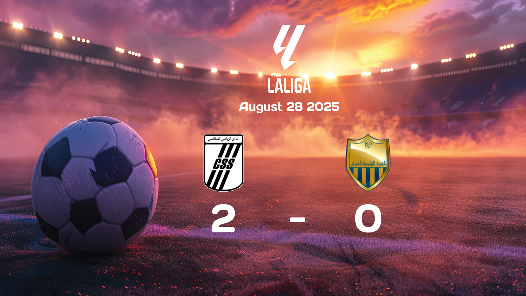 CS Sfaxien secures dominant 2-0 victory against Jeunesse Sportive Omrane in Ligue 1 match on 2025-08-28