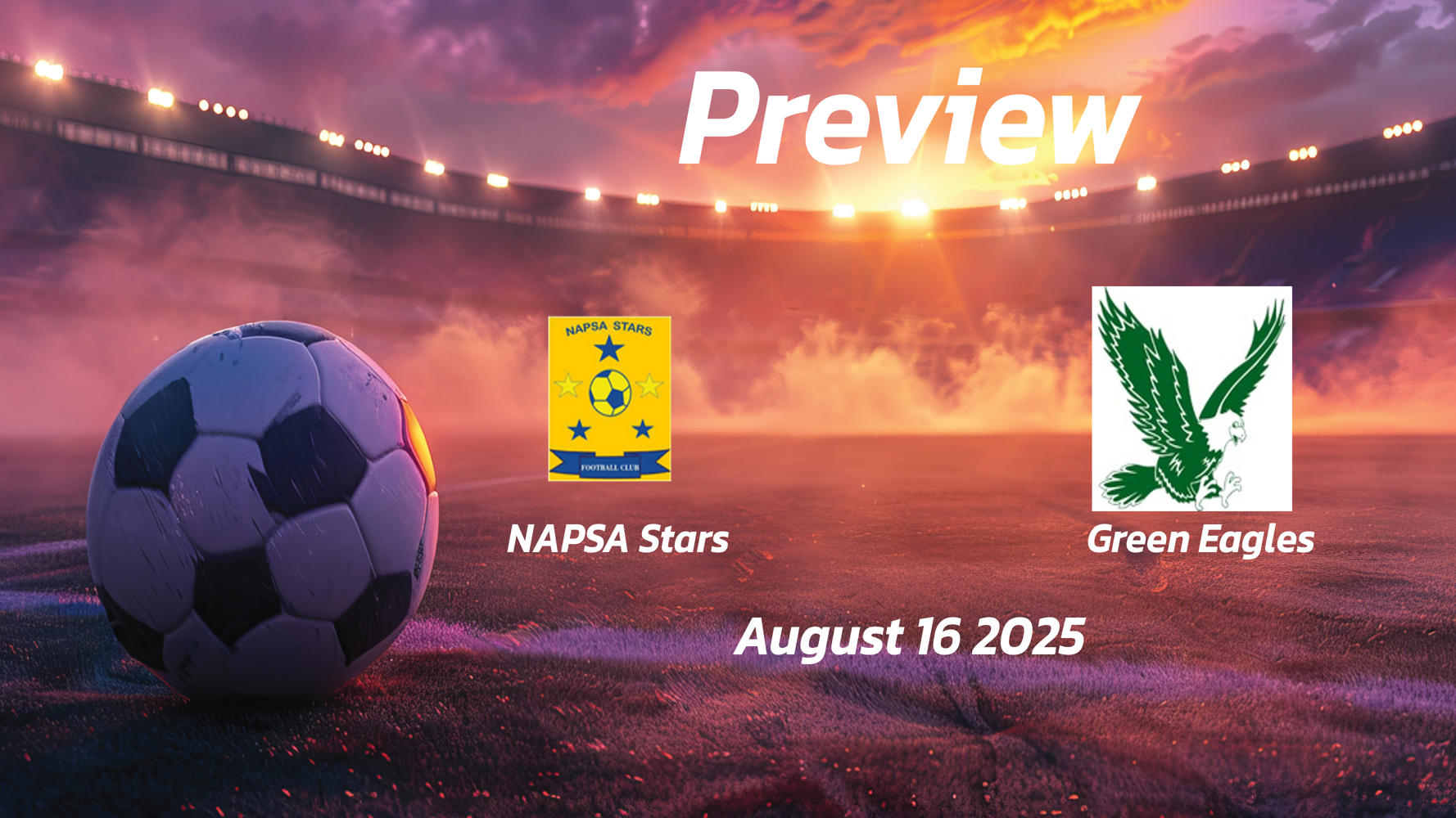NAPSA Stars vs Green Eagles: Preview – Team News, Line-ups, Prediction, and Tips | August 16 13:00 GMT NAPSA Stars vs Green Eagles: Preview – Team News, Line-ups, Prediction, and Tips | August 16 13:00 GMT