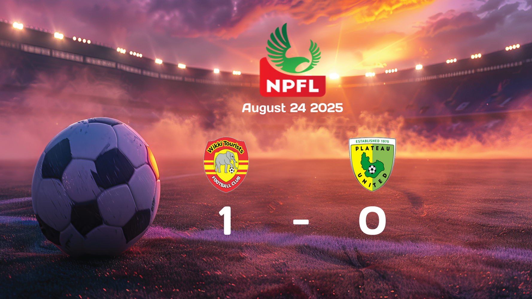 Wikki Tourist Prevails Over Plateau United with 1-0 Victory in NPFL Match on 2025-08-24 Wikki Tourist Prevails Over Plateau United with 1-0 Victory in NPFL Match on 2025-08-24