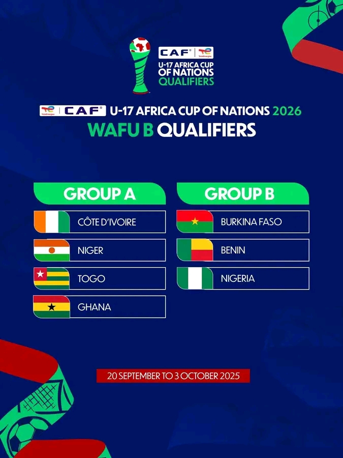 Golden Eaglets learn opponents for 2026 WAFU-B U-17 AFCON Qualifiers