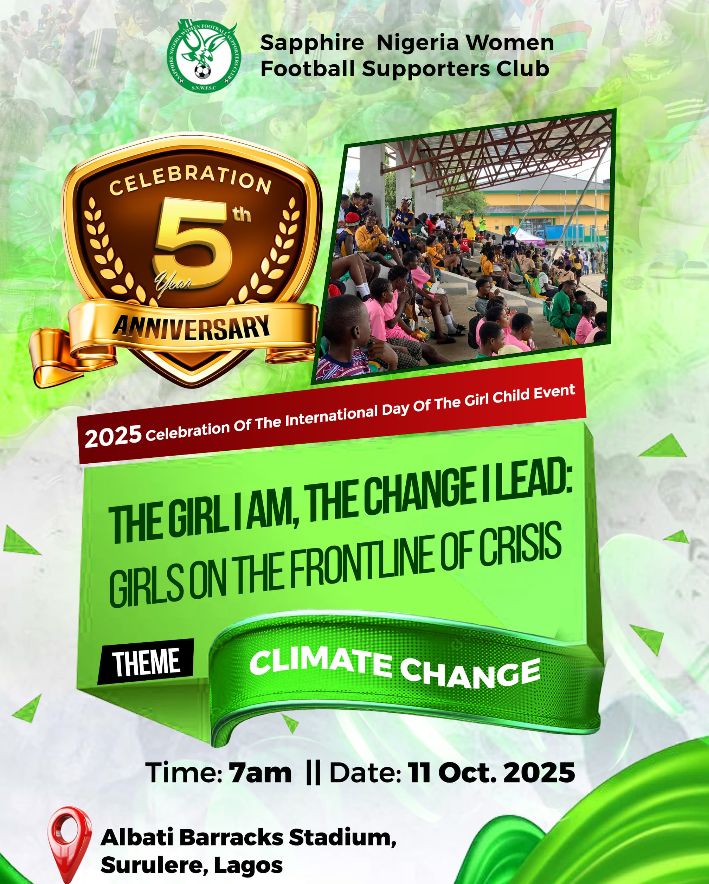 Sapphire Women Football Supporters Club to mark fifth anniversary of International Day of Girls Child Celebration Sapphire Women Football Supporters Club to mark fifth anniversary of International Day of Girls Child Celebration
