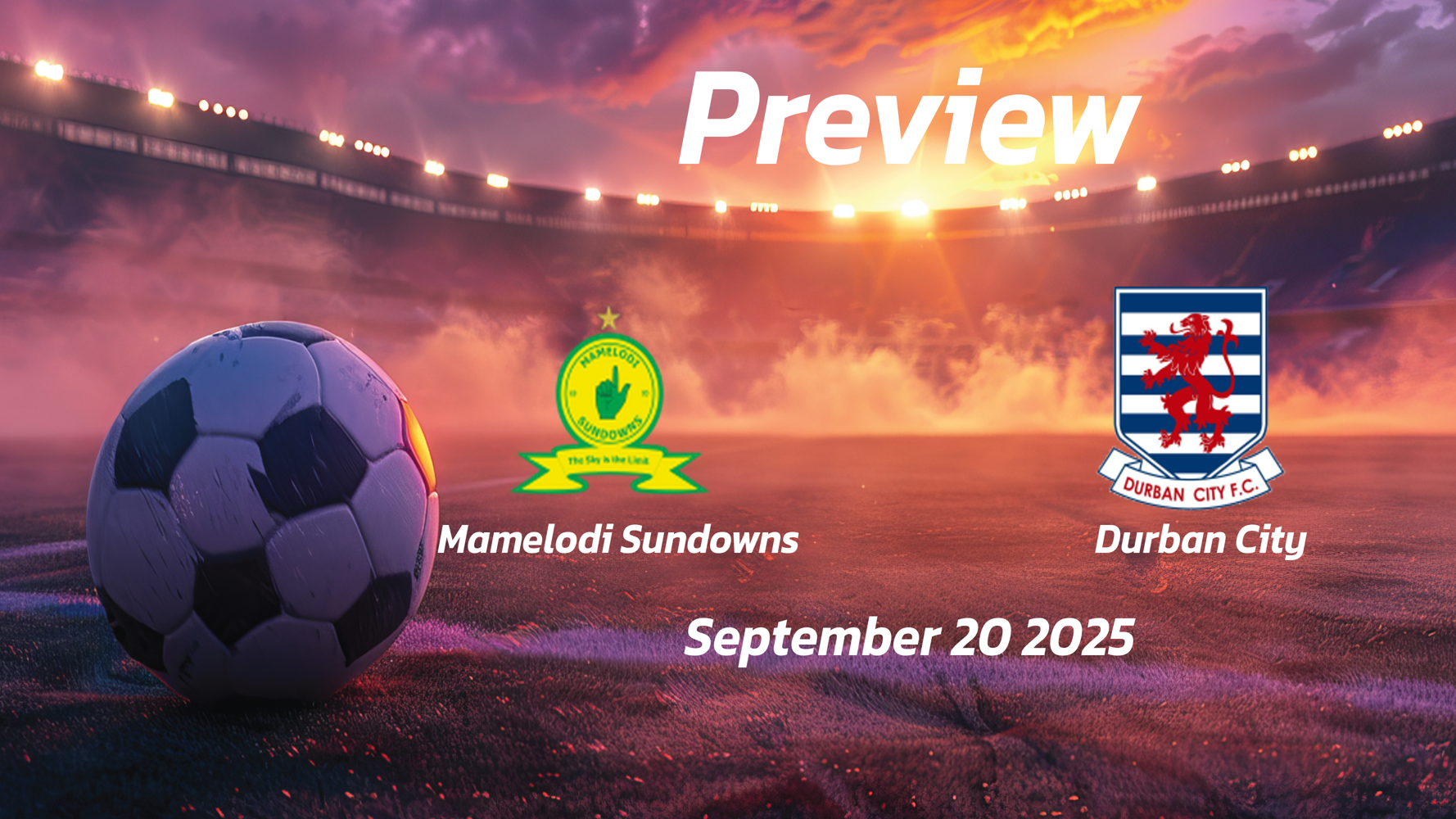 Mamelodi Sundowns vs Durban City: Preview – Team News, Line-ups, Prediction and Tips | September 20 18:00 (GMT) Mamelodi Sundowns vs Durban City: Preview – Team News, Line-ups, Prediction and Tips | September 20 18:00 (GMT)