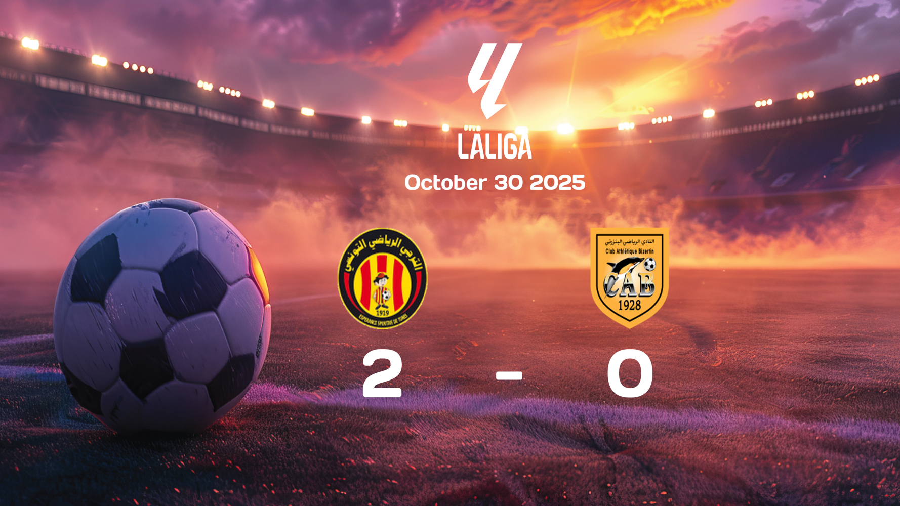 ES Tunis Secures Victory Over CA Bizertin with 2-0 Win in Ligue 1 Match on 2025-10-30