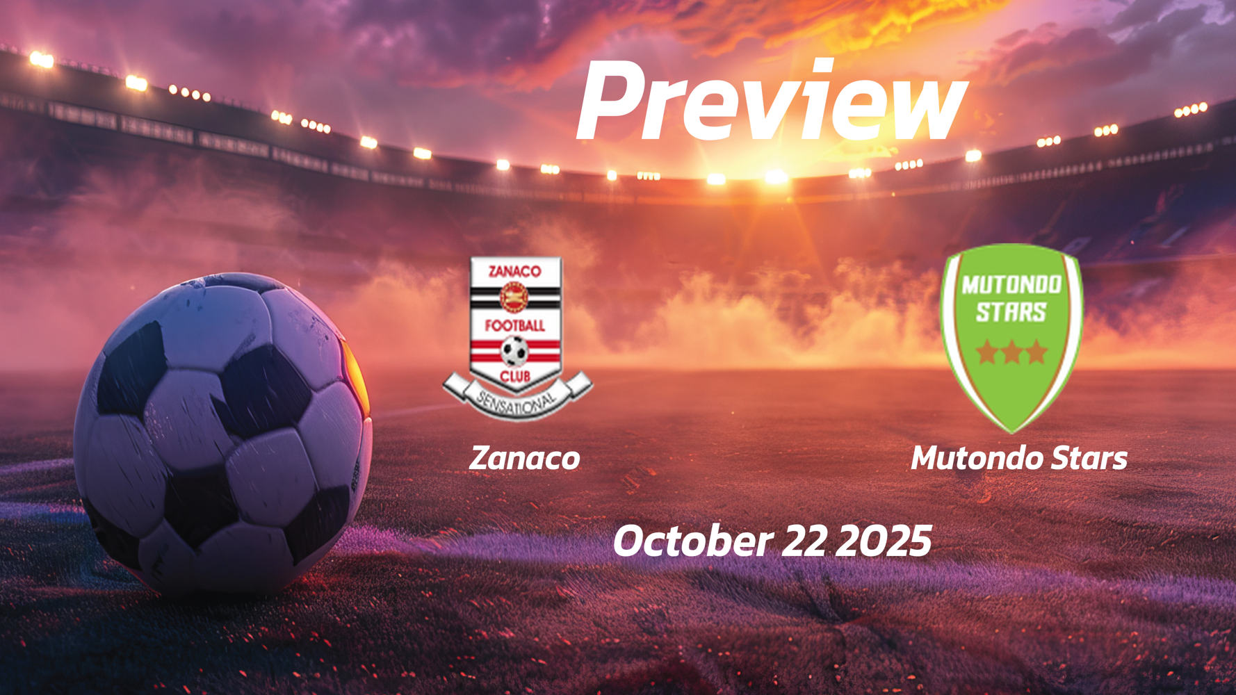 Zanaco vs Mutondo Stars: Preview – Team News, Line-ups, Prediction and Tips | October 22 13:00 (GMT) Zanaco vs Mutondo Stars: Preview – Team News, Line-ups, Prediction and Tips | October 22 13:00 (GMT)
