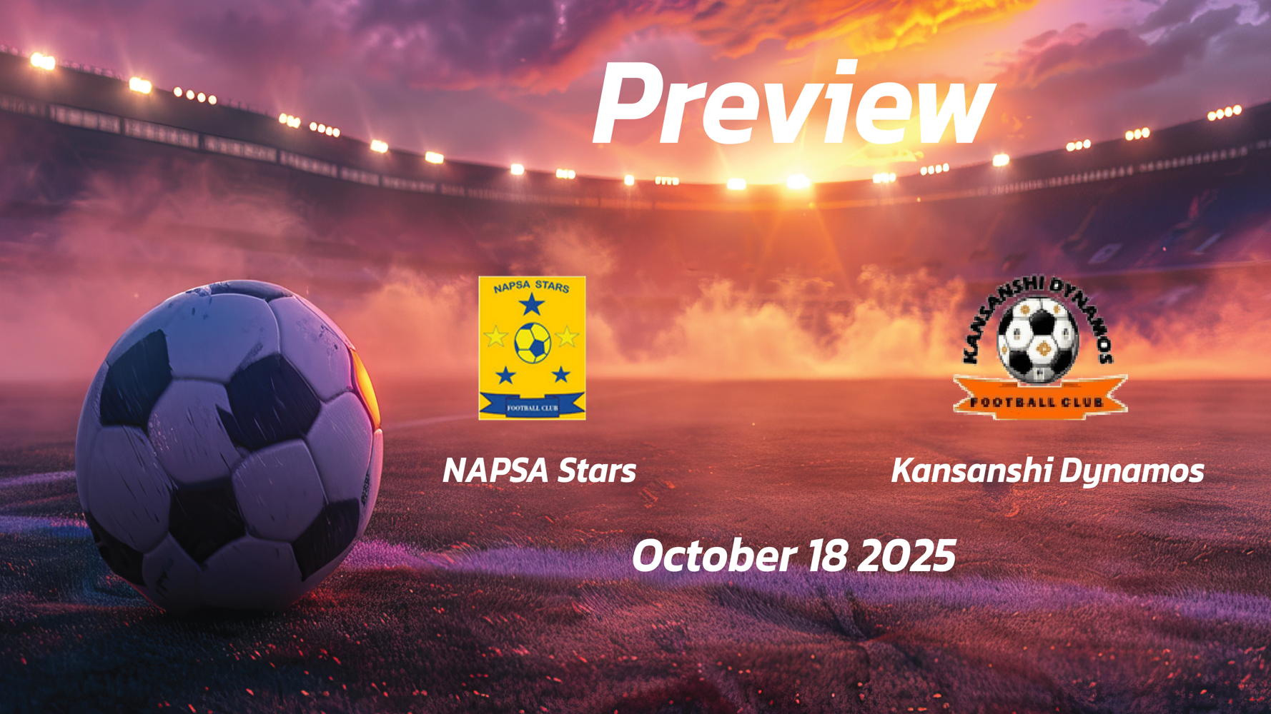 NAPSA Stars vs Kansanshi Dynamos: Preview – Team News, Line-ups, Prediction, and Tips | October 18 11:00 (GMT) NAPSA Stars vs Kansanshi Dynamos: Preview – Team News, Line-ups, Prediction, and Tips | October 18 11:00 (GMT)