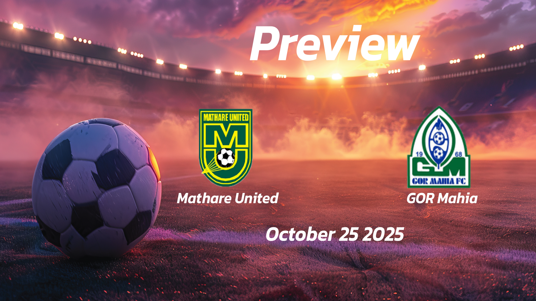 Mathare United vs GOR Mahia: Preview – Team News, Line-ups, Prediction and Tips | October 25 13:00 GMT Mathare United vs GOR Mahia: Preview – Team News, Line-ups, Prediction and Tips | October 25 13:00 GMT