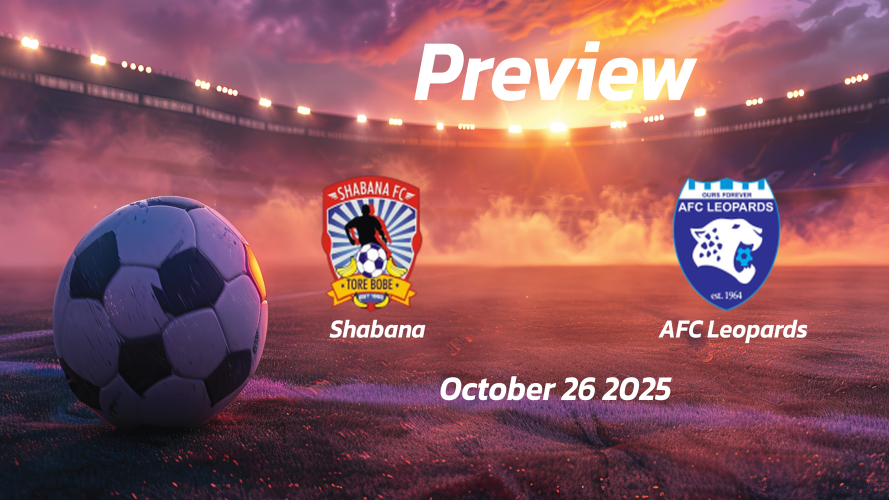 Shabana vs AFC Leopards: Preview – Team News, Line-ups, Prediction and Tips | October 26 13:00 GMT Shabana vs AFC Leopards: Preview – Team News, Line-ups, Prediction and Tips | October 26 13:00 GMT