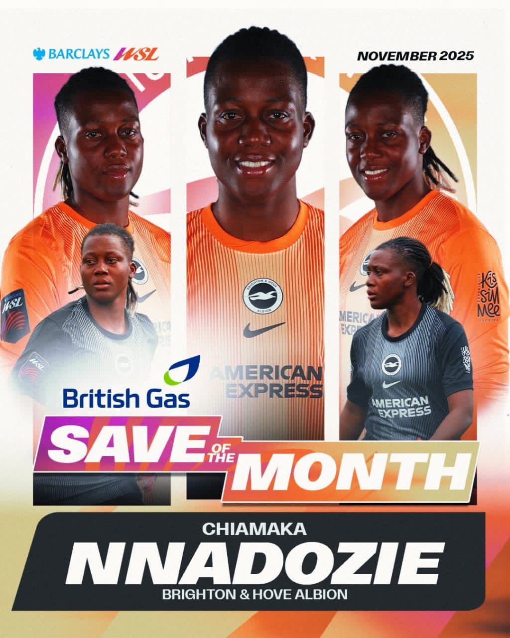 Chiamaka Nnadozie wins WSL Save of the Month after stunning stop against Liverpool