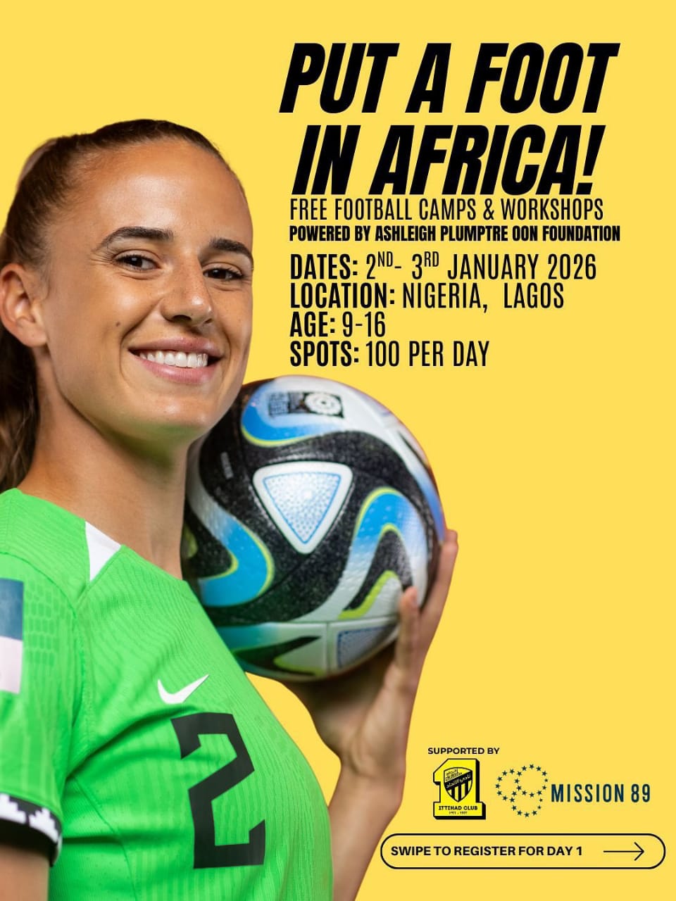 Ashleigh Plumptre announces January 2026 Grassroots Football camp in Nigeria