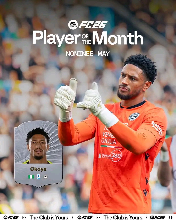 Maduka Okoye Nominated for Serie A Player of the Month After Outstanding Season