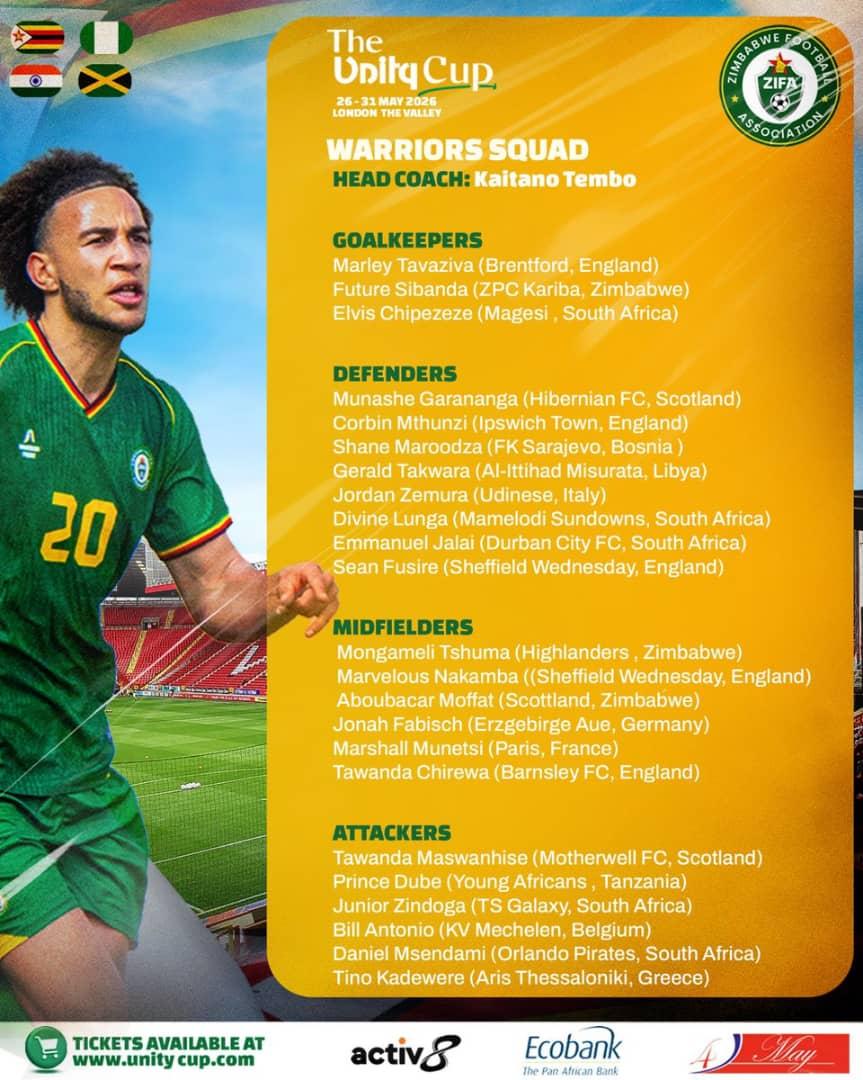Zimbabwe Name Strong Warriors Squad for Unity Cup Clash Against Nigeria