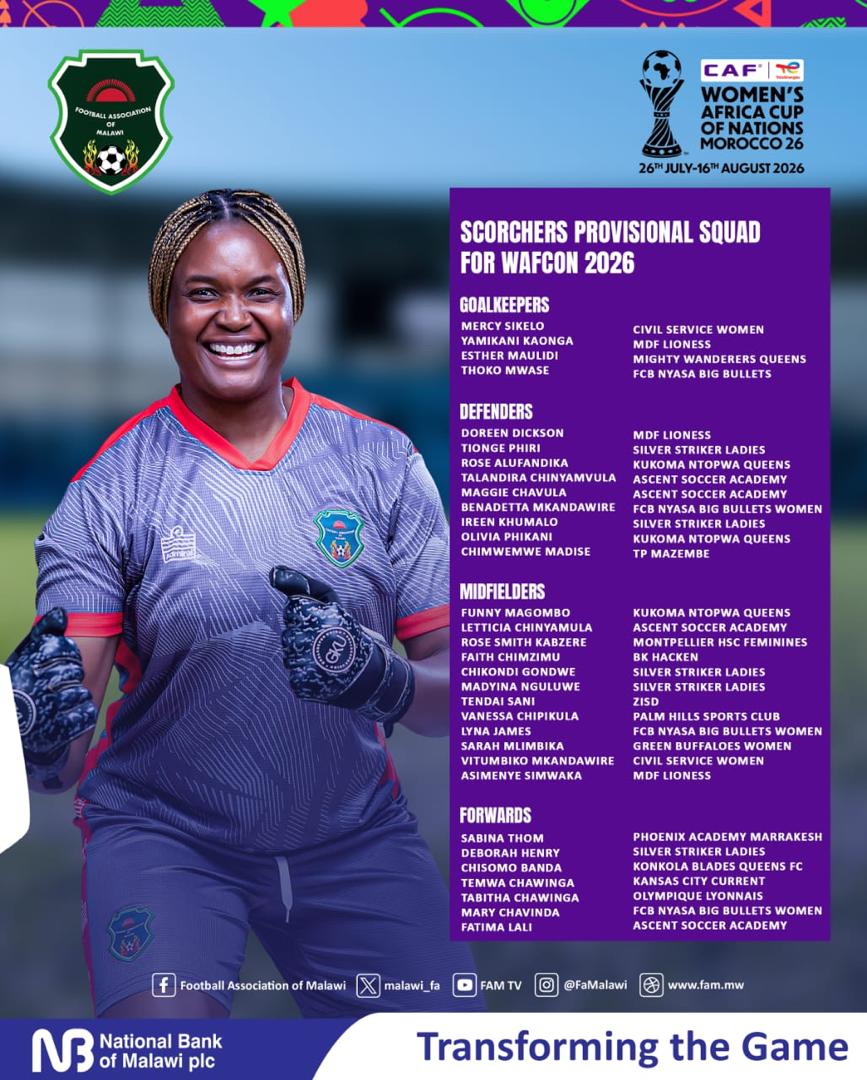 Malawi Unveil Provisional Squad for WAFCON 2026 Ahead of Super Falcons Clash
