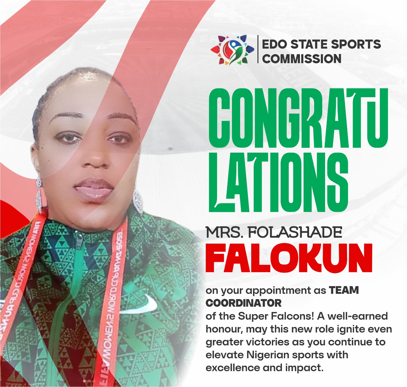 Enabulele Congratulates Folashade Falokun on Super Falcons Team Coordinator Appointment Enabulele Congratulates Folashade Falokun on Super Falcons Team Coordinator Appointment