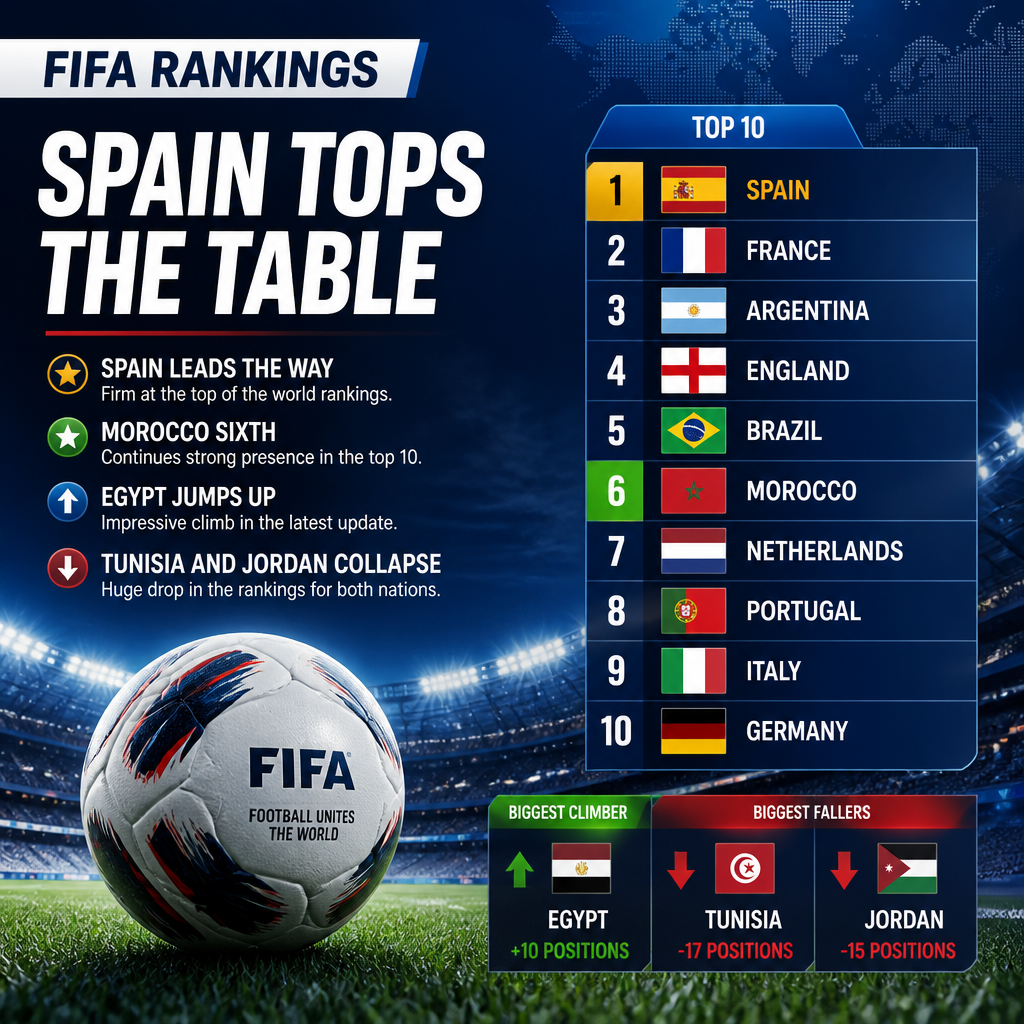 Spain dethrone Argentina as Morocco hit historic FIFA rankings high after 2026 World Cup shake-up Spain dethrone Argentina as Morocco hit historic FIFA rankings high after 2026 World Cup shake-up