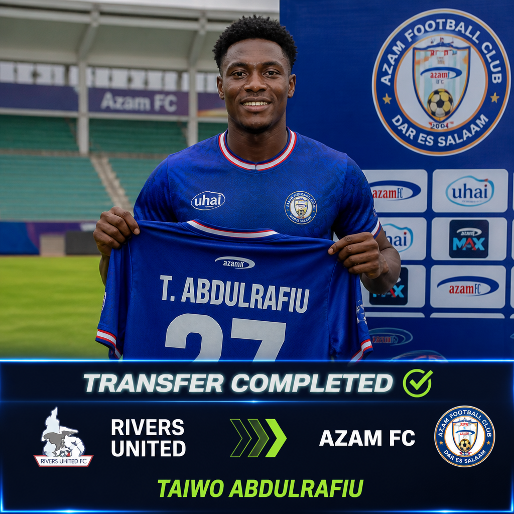 Taiwo Abdulrafiu: Nigerian defender joins Azam FC from Rivers United Taiwo Abdulrafiu: Nigerian defender joins Azam FC from Rivers United