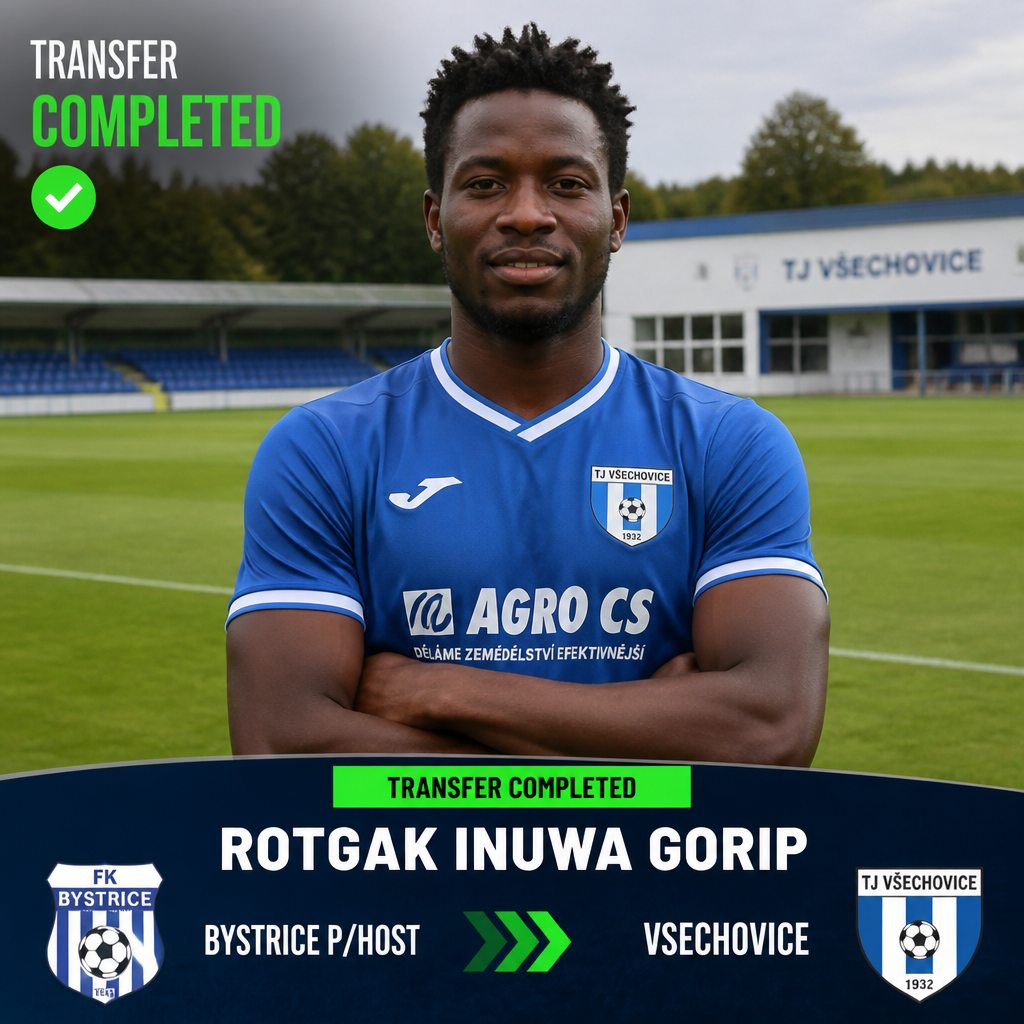 Rotgak Inuwa Gorip: Nigerian striker leaves Bystrice p/Host to join Vsechovice Rotgak Inuwa Gorip: Nigerian striker leaves Bystrice p/Host to join Vsechovice