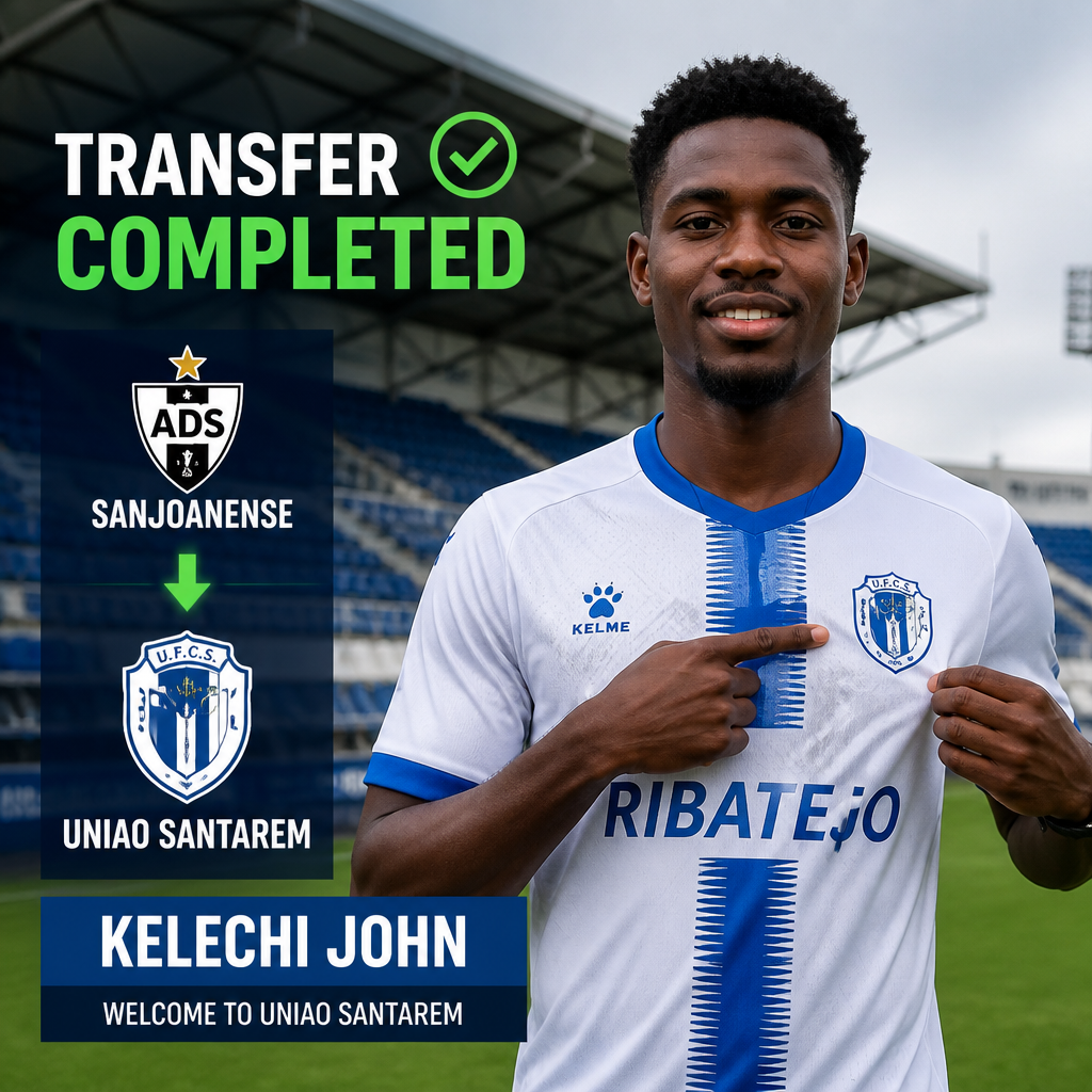 Kelechi John: Nigerian defender joins Uniao Santarem on free transfer from Sanjoanense Kelechi John: Nigerian defender joins Uniao Santarem on free transfer from Sanjoanense