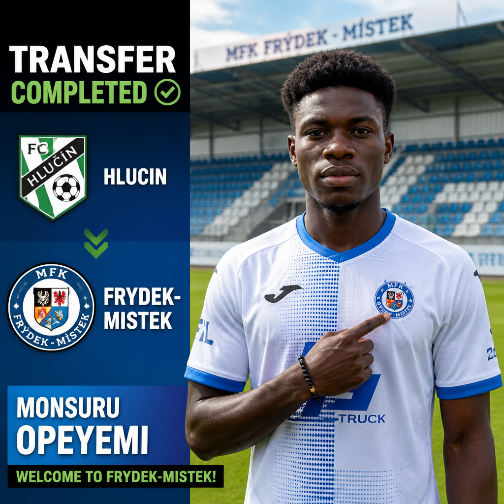 Monsuru Opeyemi: Nigerian midfielder joins Frydek-Mistek from Hlucin Monsuru Opeyemi: Nigerian midfielder joins Frydek-Mistek from Hlucin
