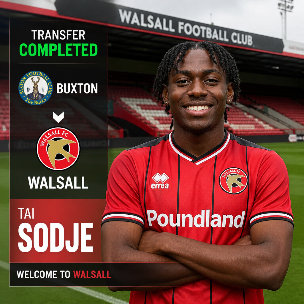 Tai Sodje: Anglo-Nigerian striker completes move from Buxton to Walsall Tai Sodje: Anglo-Nigerian striker completes move from Buxton to Walsall